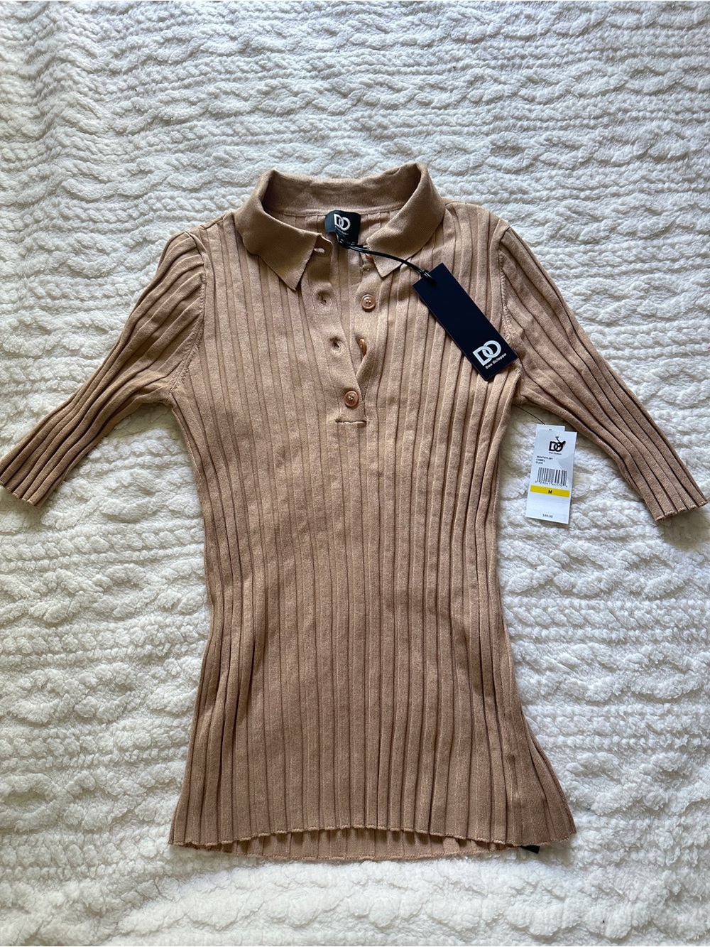 Ribbed Polo Sweater Top in Camel